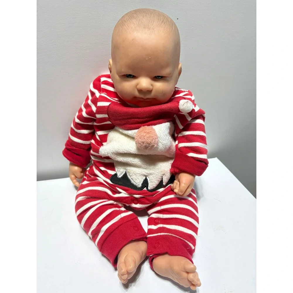 Berenguer Realistic Baby Doll Red White Striped Holiday Gnome Outfit 14 Inch